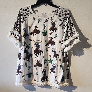 Large cowgirl horse rodeo tshirt fringe
